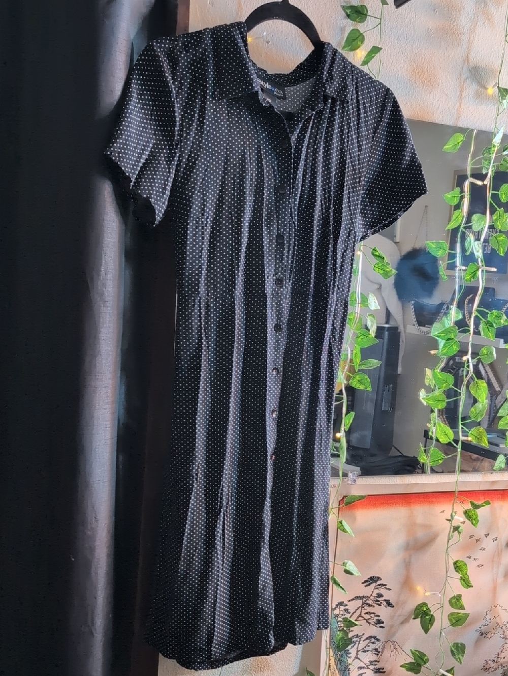 Style & Co. Black Polka Dot Button-Front Midi Dress